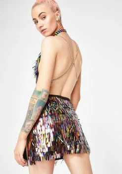 Jaded London Bottoms Rainbow Sequin Spike Mini Skirt
