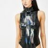 Jaded London Black Holographic High Neck Bodysuit Tops