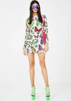 Jaded London Tops White Mesh Butterfly Print Crop Top