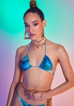 Jaded London Swim Marble Print Recycled Triangle Bikini Top