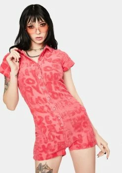 Jaded London Pink Graffiti Embossed Towelling Playsuit
