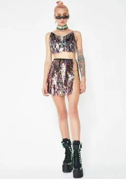Jaded London Bottoms Rainbow Sequin Spike Mini Skirt
