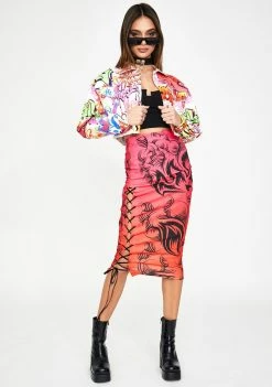 Jaded London Outerwear White Graffiti Print Crop Denim Jacket