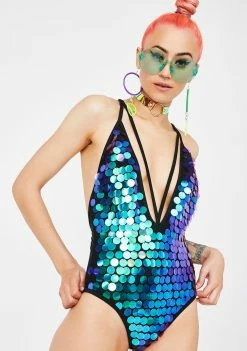Jaded London Plunge Neck Sequin Swimsuit