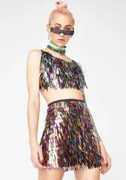 Jaded London Tops Rainbow Sequin Spike Crop Top
