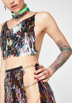 Jaded London Tops Rainbow Sequin Spike Crop Top