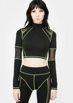Jaded London Active Green & Black High Neck Mesh Top