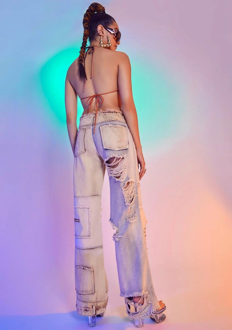 Cheap ✔️ Jaded London Brown Skater Fit Distressed Patchwork Denim 👖 Jeans Bottoms ⭐ 6 Jaded London Brown Skater Fit Distressed Patchwork Denim Jeans Bottoms