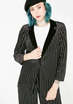 Jaded London Sequin Stripe Velvet Suit Jacket Outerwear