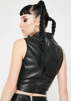 Jaded London Tops Black Vegan Leather Corset Top