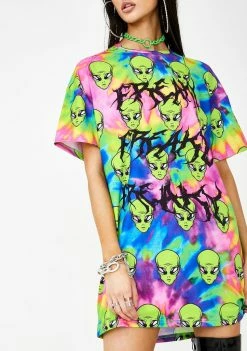 Jaded London Freaky Alien Tie Dye T-Shirt Dress Dresses