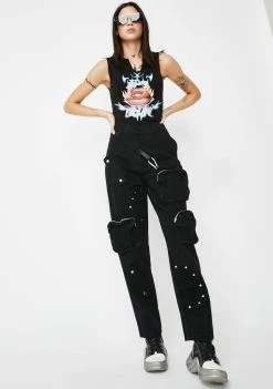 Jaded London Bottoms Black Cargo Jeans With Round Pocket Detail