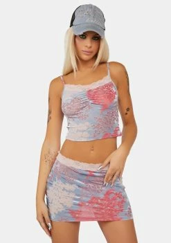 Jaded London Devore Daydream Lace Trim Mini Skirt