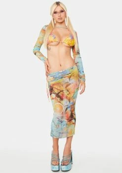 Jaded London Citrus Mesh Maxi Skirt Cover Ups