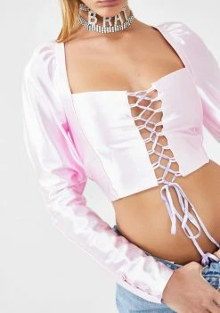 Jaded London Pink Satin Milkmaid Crop Top Tops