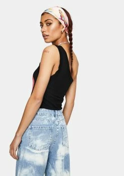 Jaded London One Shoulder Ribbed Top With Diamante Baby Girl Heart Graphic Tops