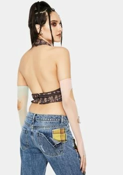 Jaded London Tops Brown Halter Neck Cup Detail Top