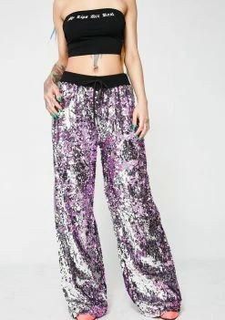 Jaded London Wide Leg Flip Sequin Joggers Bottoms