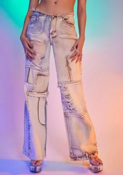 Jaded London Brown Skater Fit Distressed Patchwork Denim Jeans Bottoms