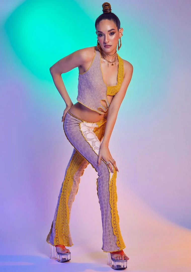 Best deal ๐ Jaded London Paneled Low Rise Knit Mix Bootcut Trousers Bottoms ๐ 5 Jaded London Paneled Low Rise Knit Mix Bootcut Trousers Bottoms