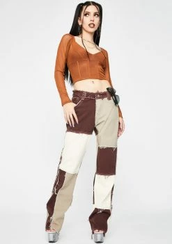 Jaded London Shop 14 Jaded London Brown Patchwork Denim Jeans
