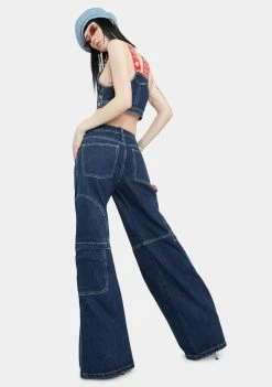 Jaded London Oversized Low Rise Skater Jeans With Contrast Stitching Bottoms