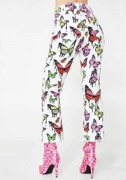 Jaded London White Butterfly Print Kick Flare Jeans