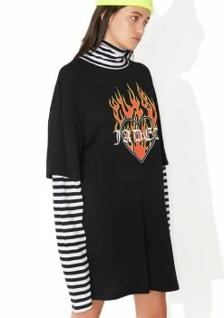 Jaded London Flame Heart Striped Layer Dress