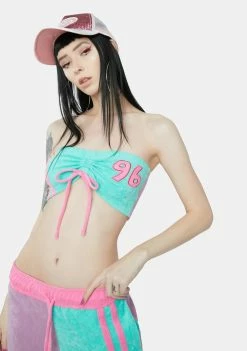 Jaded London Purple And Turquoise Towelling Bandeau Top Tops