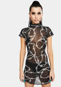 Jaded London Dresses Barbed Wire Print Sheer Mini Dress