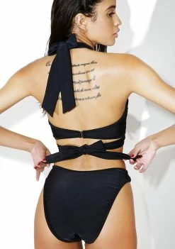 Jaded London Swim Embroidered Mesh Insert Bikini Bottoms