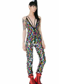 Jaded London Rainbow Sequin Plunge Catsuit