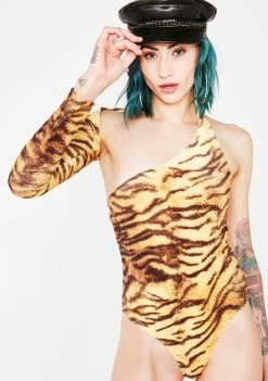 Jaded London Tiger Velvet One Sleeve Bodysuit