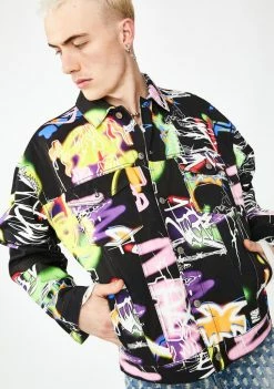 Jaded London Black Graffiti Print Denim Jacket