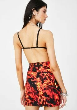 Jaded London Bottoms Flame Print Denim Mini Skirt