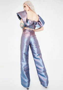Jaded London Pink Blue Metallic Wide Leg Trousers