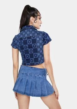 Buy โจ Jaded London Flower Print Short Sleeve Denim Crop Top ๐ 9 Jaded London Flower Print Short Sleeve Denim Crop Top