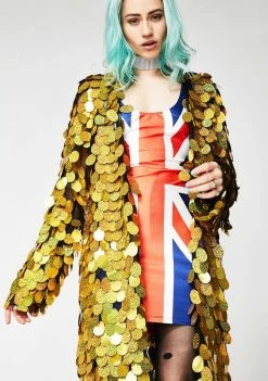Jaded London Gold Hologram Sequin Kimono Outerwear