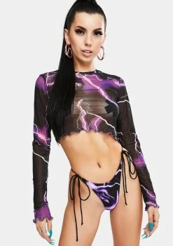Jaded London Purple Lightning Print Triangle Bikini Bottoms