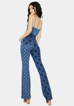 Jaded London Flower Print Retro Flare Jeans Bottoms