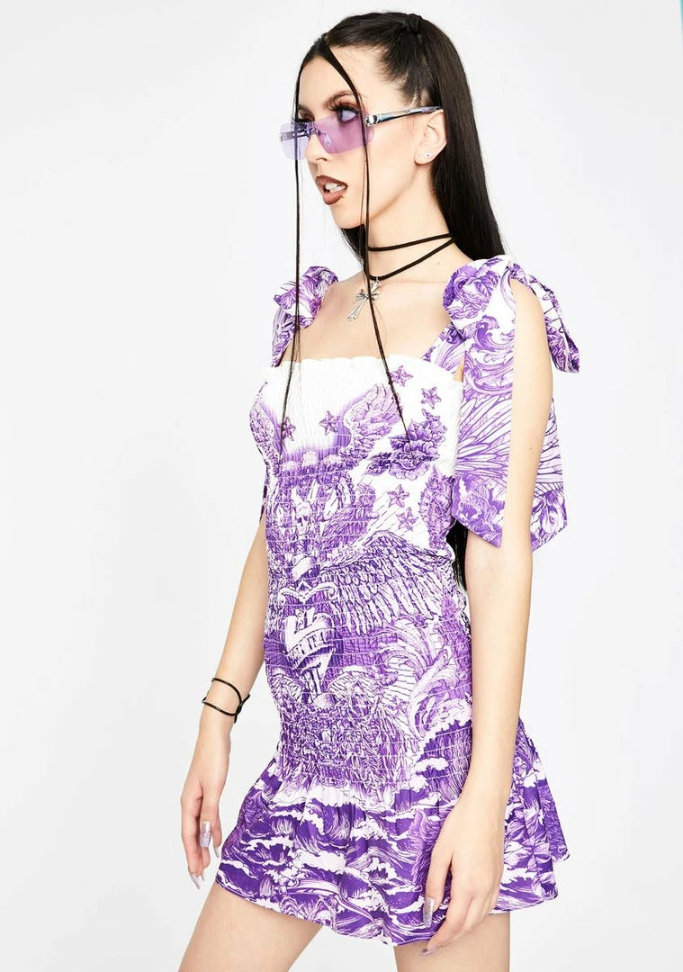 New π Jaded London Lilac Tattoo Shirred Mini π Dress π 4 Jaded London Lilac Tattoo Shirred Mini Dress