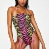 Jaded London Technicolor Tiger Ruched One Piece Swimsuit