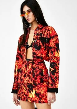 Jaded London Bottoms Flame Print Denim Mini Skirt