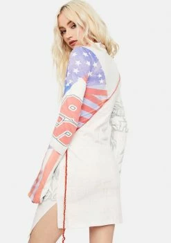 Jaded London Dresses Varsity Flag Print Cut & Sew Long Sleeve Jersey Dress