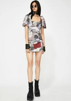 Jaded London Dresses Newspaper Print Milkmaid Dress