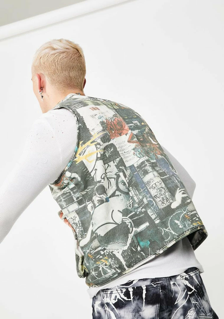 Deals π₯° Jaded London Outerwear Collage Print Denim Utility Vest π 6 Jaded London Outerwear Collage Print Denim Utility Vest