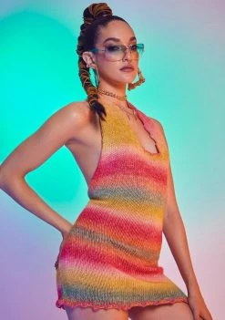 Jaded London Multi Halter Rainbow Knit Mini Dress