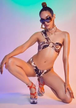 Jaded London Bikini Tops Brown Swirl Flower Print Recycled Bikini Top