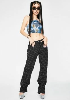 Jaded London Patchwork Denim Chain Halter Top