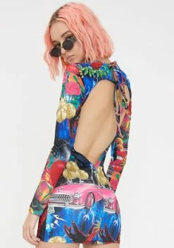 Jaded London Retro 80s Collage Print Open Back Dress